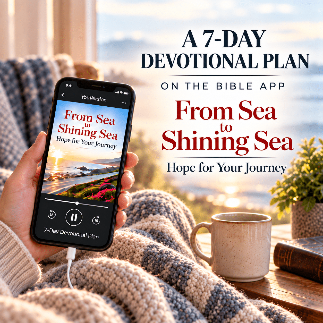 From Sea to Shining Sea Bible App Hope John Christopher Frame Image of phone with Bible app on it